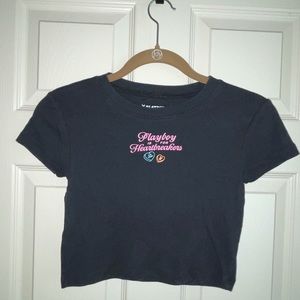 Black playboy crop top